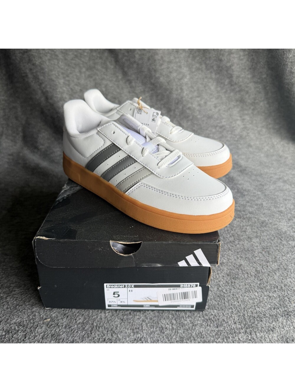 Adidas Breaknet 2.0 K Shoes Girls Size 5 White Gum Tennis Sneakers IH8878